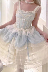 Blue [Lemon Sea Salt] Ruffle Lace Sweet Princess Lolita Jsk Dress - Product - 3
