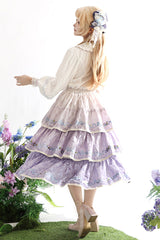 Purple [Moonlight Iris] Triple-Layered Print Ruffle Embroidery Lace Sweet Lolita Skirt - Product - 5