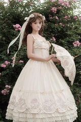 Apricot [Fantasy Butterfly] Triple-Layered Ruffle Embroidery Bowknot Lace Sweet Princess Lolita Jsk Dress - Product - 9