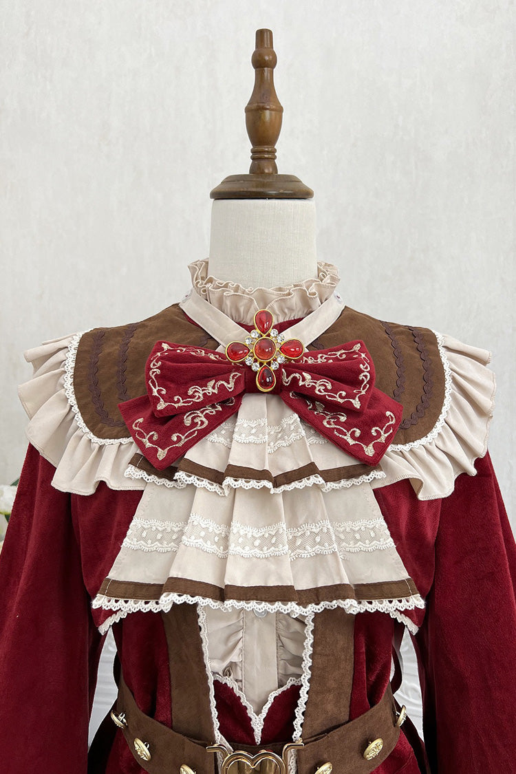 Red Courtly Stand Collar Long Sleeves Ruffle Classic Prince Ouji Lolita Set - Product - 4