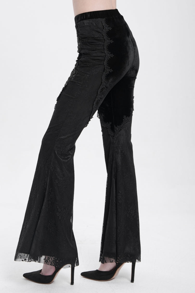 Black Floral Embroidery Stitching Lace Women's Gothic Pants - Product - 8