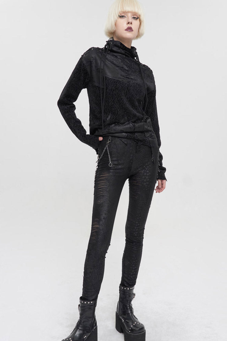 Black Wool Fabric Distressed Stitching Irregularly Pointed Hem Decadent Wind Long Sleeve Women's Punk Sweater - Product - 6