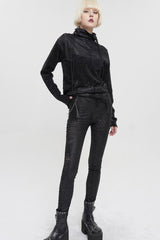 Black Wool Fabric Distressed Stitching Irregularly Pointed Hem Decadent Wind Long Sleeve Women's Punk Sweater - Product - 6