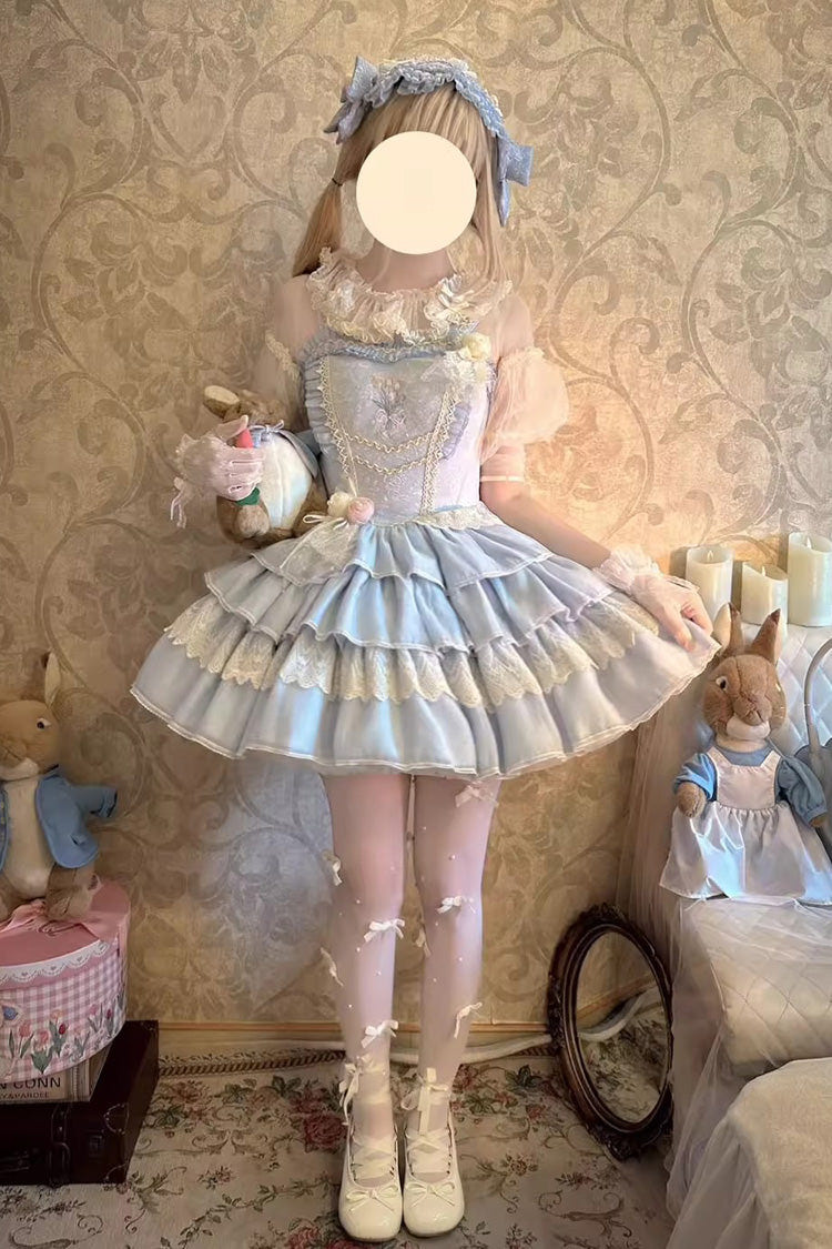 [Good Night, Tulip] Sleeveless Multi-Layered Ruffled Embroidered Lace Sweet Ballet Lolita Jsk Dress 2 Colors - Product - 8
