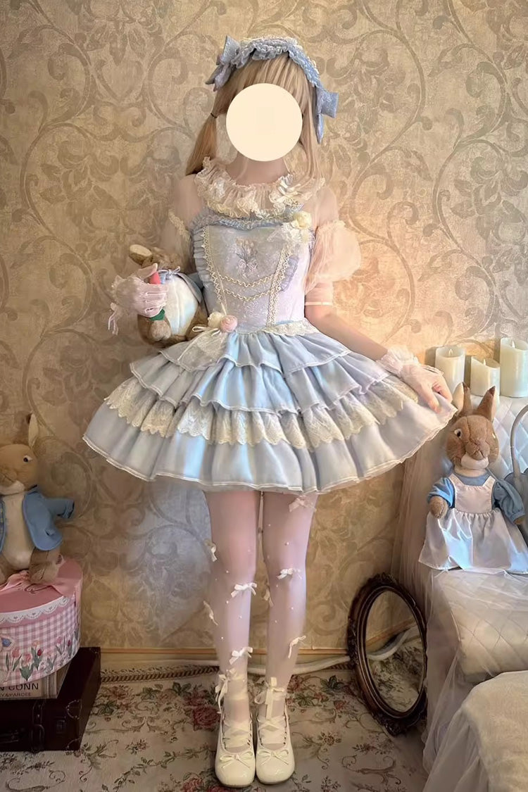 [Good Night, Tulip] Sleeveless Multi-Layered Ruffled Embroidered Lace Sweet Ballet Lolita Jsk Dress 2 Colors - Product - 8