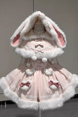 [Sweet Dream Bunny] Furry Bowknot Sweet Lolita Dress 2 Colors and 2 Versions - Product - 11