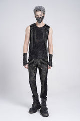 Black Sleeveless Eyelet Strap Distressed Men's Gothic Vest - Product - 10