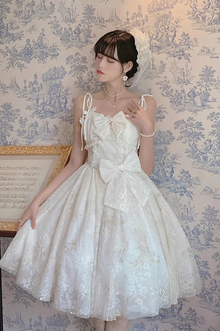 White Print Hanayome Embroidery Bowknot Sweet Lolita Prom Jsk Dress - Product - 5