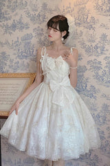 White Print Hanayome Embroidery Bowknot Sweet Lolita Prom Jsk Dress - Product - 5