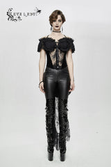 Black Gorgeous Sheer Floral Lace Ruffled Fitted Women's Gothic Corsets With Detachable Hem - Product - 2