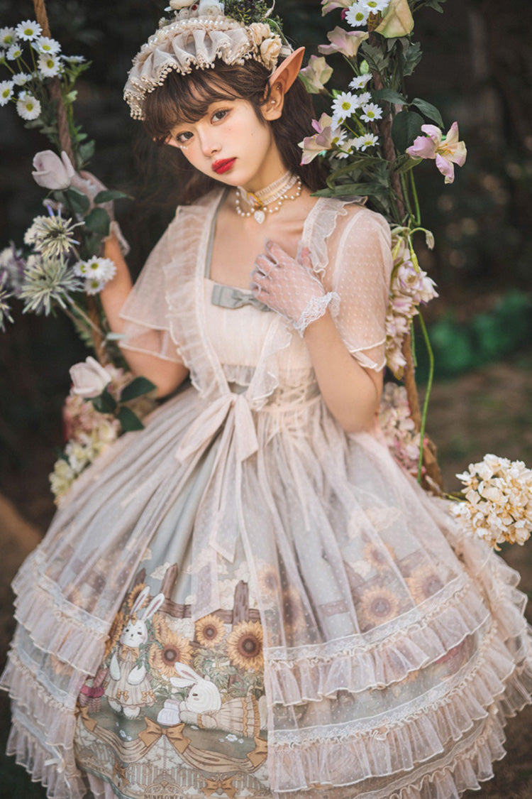 Multi-Color Sleeveless Sunflower Print Elegant and Sweet Lolita Jsk Dress - Product - 9