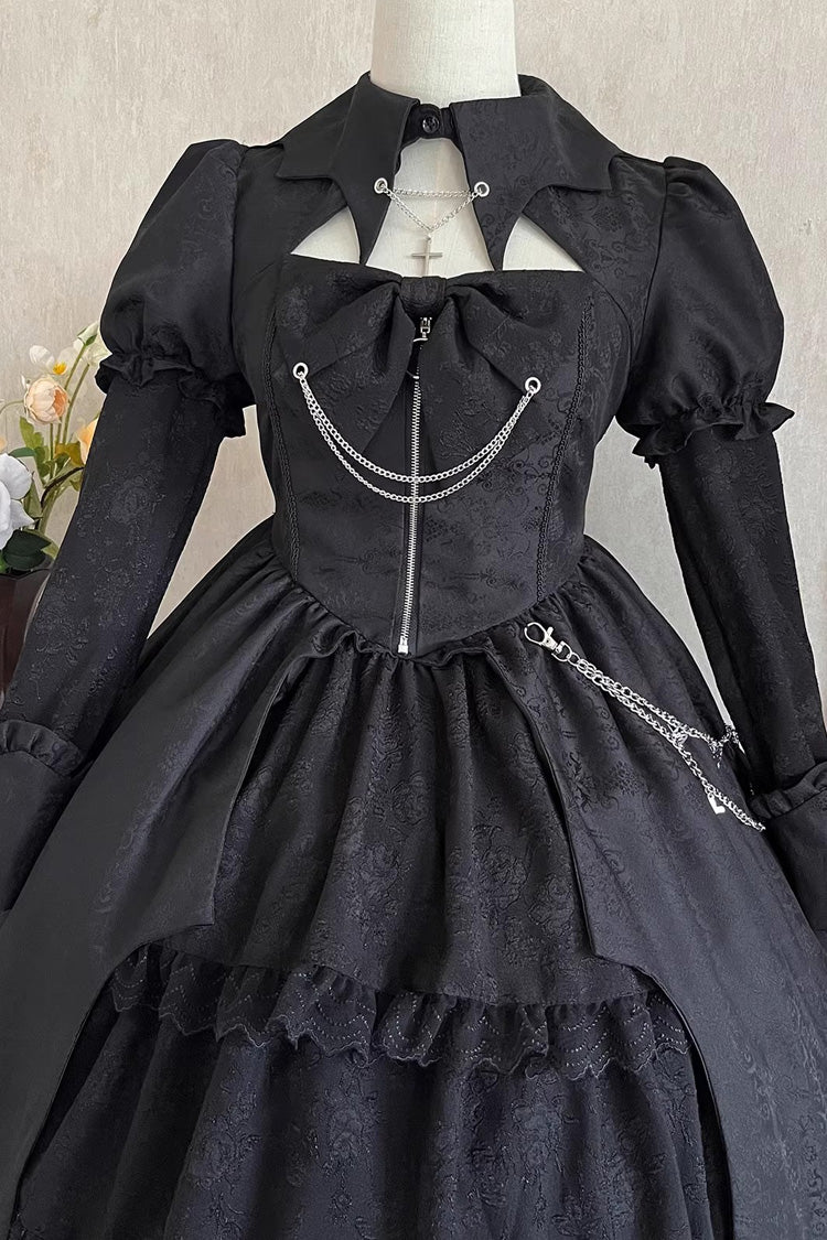 Black Dream Long Sleeves High Waisted Ruffle Cardigan Gothic Princess Lolita Dress - Product - 6