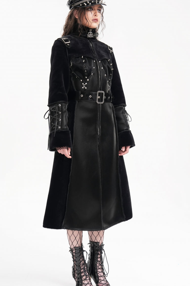 Black Women's Buckle-up Studs Eyelets Gothic Coat - Product - 8