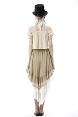 White/Yellow Women's Steampunk Victorian Lace Multi-Layered Dovetail Ruffled Skirt - Product - 4