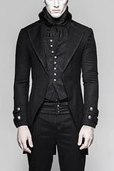 Black Fake Two-Pieces Metal Button Long Sleeves Jacquard Print Mens Gothic Coat - Black - 1