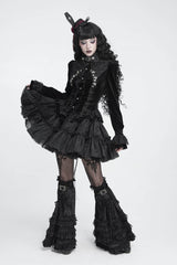Black Multi-Layered Lace Lace-Up Buckled Pleated Women's Gothic Luxurious Royal  Leg Warmers - Product - 12