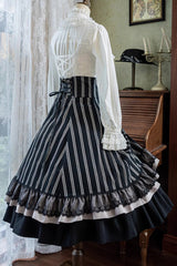 Black Point Manor Multi-layer Striped Print Ruffle Gothic Lolita Skirt - Product - 14