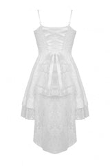 White Sleeveless High/Low Multi-Layered Jacquard Lace Lace-Up Women's Gothic Slip Wedding Graduation Dress - Product - 12