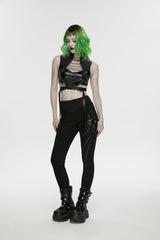 Black Slim Women's Armor-Accentuated Paneled Punk Leggings - Product - 4