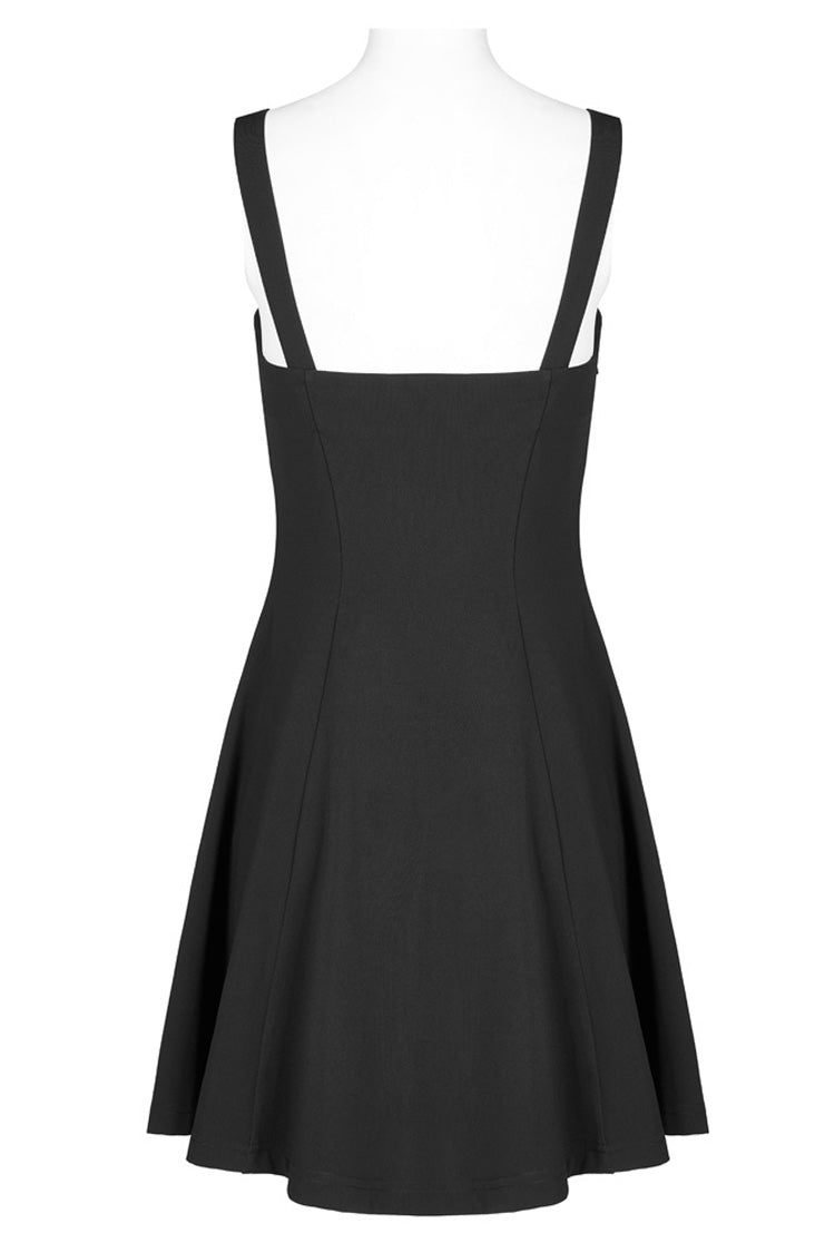 Black Suspender Hollow Mesh Metal PU Buckle Bow Design Sleeveless Women's Punk Dress - Product - 6