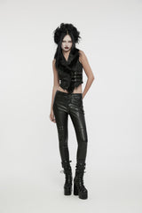 Black V Collar Sleeveless Jacquard Detachable Lace-Up Women's Gothic Vest - Product - 7