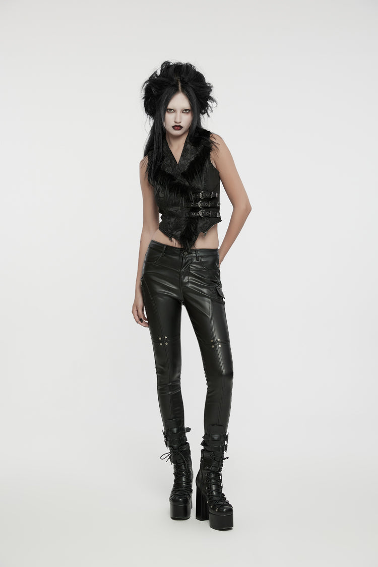 Black V Collar Sleeveless Jacquard Detachable Lace-Up Women's Gothic Vest - Product - 7