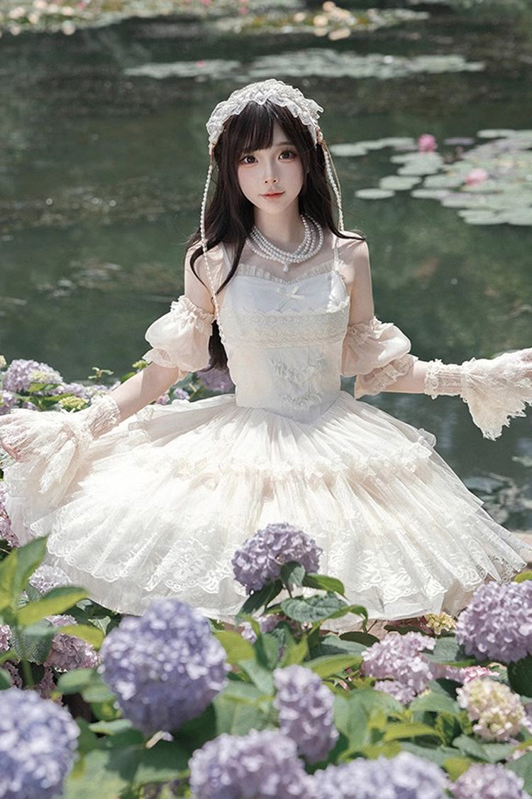 Ivory Tower Multi-layer Ruffle Embroidery Sweet Elegant Lolita Jsk Dress (Short Version) - Product - 4
