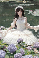 Ivory Tower Multi-layer Ruffle Embroidery Sweet Elegant Lolita Jsk Dress (Short Version) - Product - 4