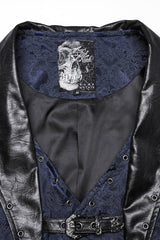 Black/Blue Lapel V-neck Sleeveless Jacquard Buckle Men's Gothic Vest - Product - 5