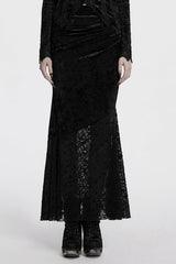 Black Batwing Hollow Embroidery Stitching Lace Women's Gothic Fishtailed Skirt - Black - 1