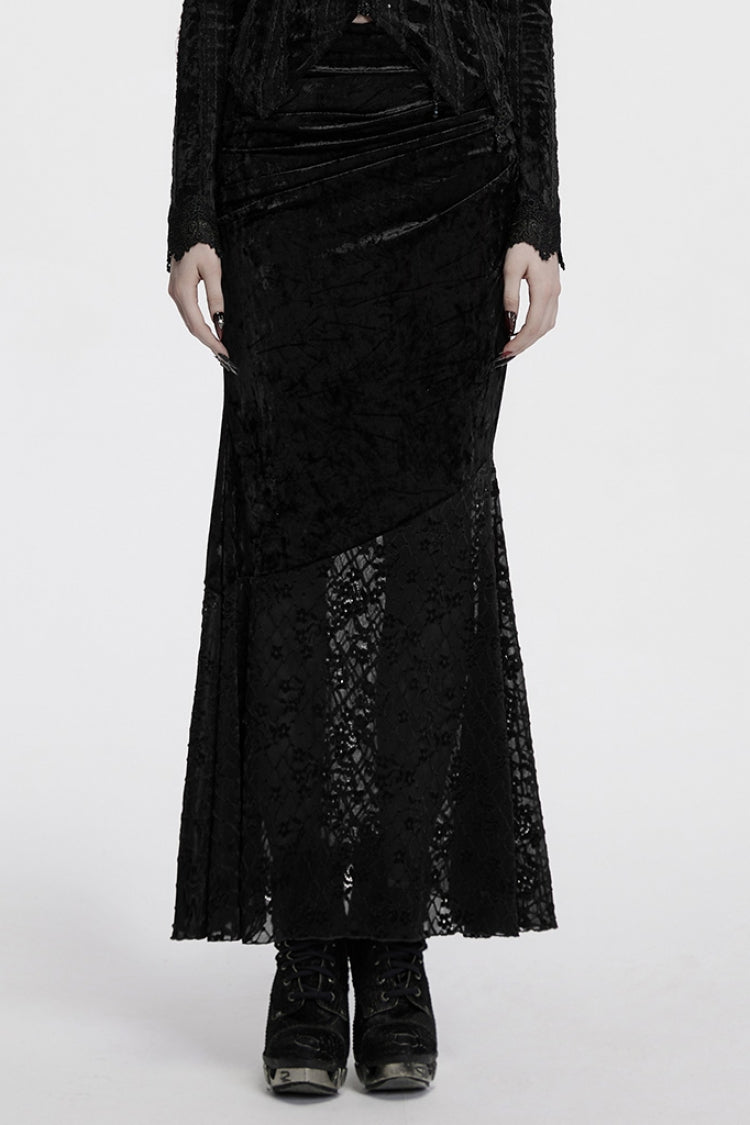 Black Batwing Hollow Embroidery Stitching Lace Women's Gothic Fishtailed Skirt - Black - 1
