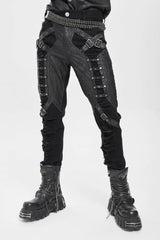 Black Ripped Buckle Straps Men's Punk Pants - Product - 11