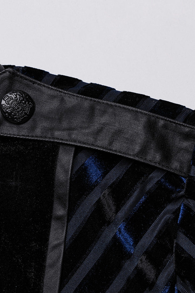 Black/Blue Lapel Collar Stitching Slim Men's Gothic Blouse - Product - 9