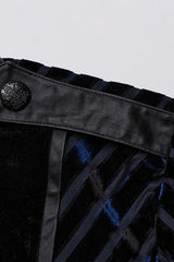 Black/Blue Lapel Collar Stitching Slim Men's Gothic Blouse - Product - 9