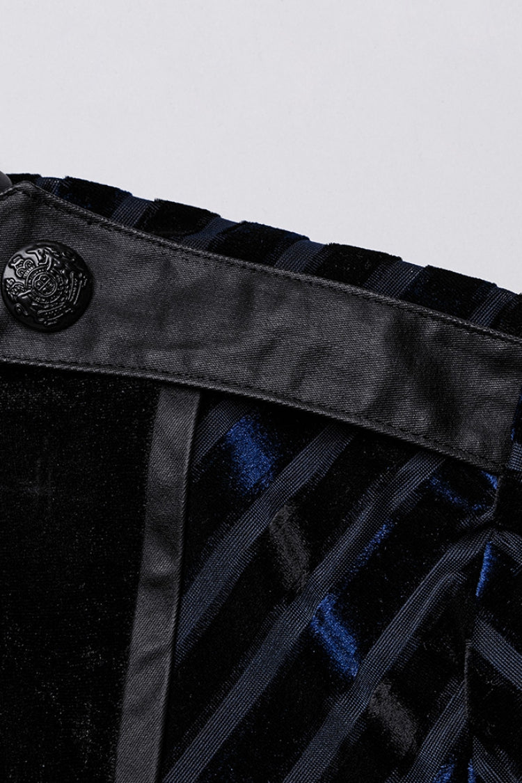 Black/Blue Lapel Collar Stitching Slim Men's Gothic Blouse - Product - 9