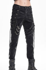 Black Buckle-up Spaghetti Straps Stitching Men's Gothic Pants - Product - 7