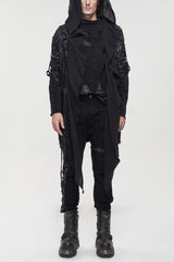 Black Irregular Sharp Corner Hem Tattered Knitted Stitching Design Four Seasons Casual Men's Punk Jacket - Black - 1