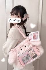 Sweet Cute Bowknot Japanese Bunny And Cat Plush Lolita Ita Bag 2 Colors - Product - 3