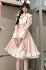 Pink Long Sleeves Ruffle Bowknot Sweet Princess Lolita Dress Coat Two-piece Set - Product - 3