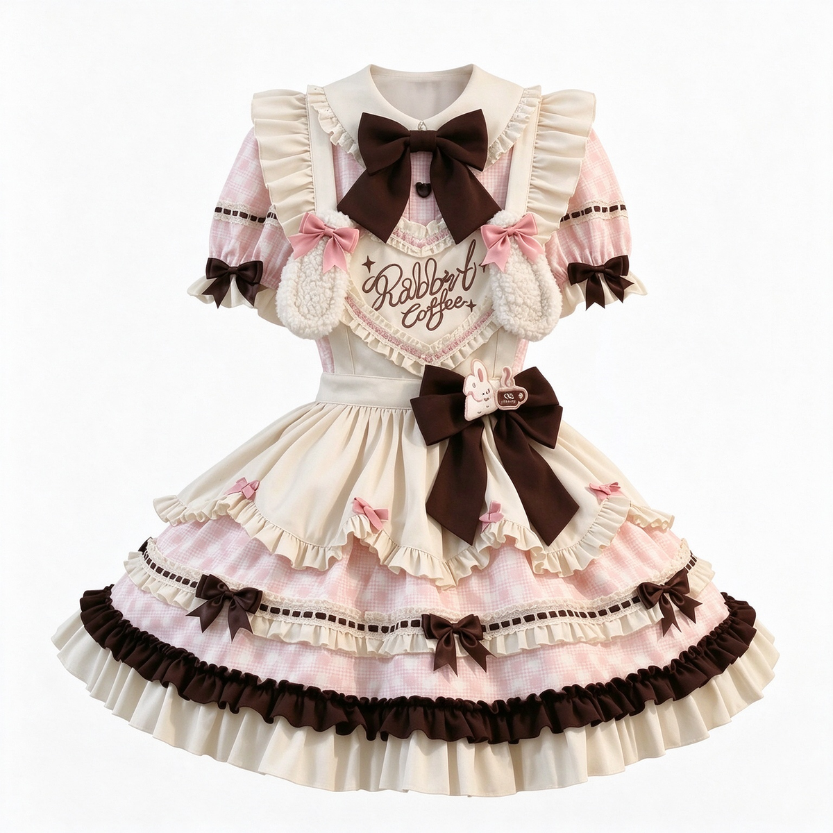 Sweet Plaid and White Lace Maid Lolita Dress with Apron - view 7