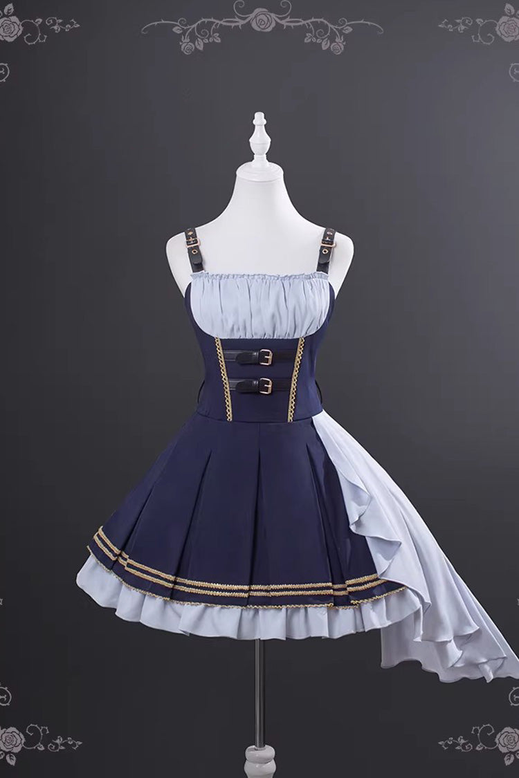 Blue [Rabbit Police Officer] Ruffled Bow Asymmetric College Style Handsome Lolita Jsk Dress - Product - 3