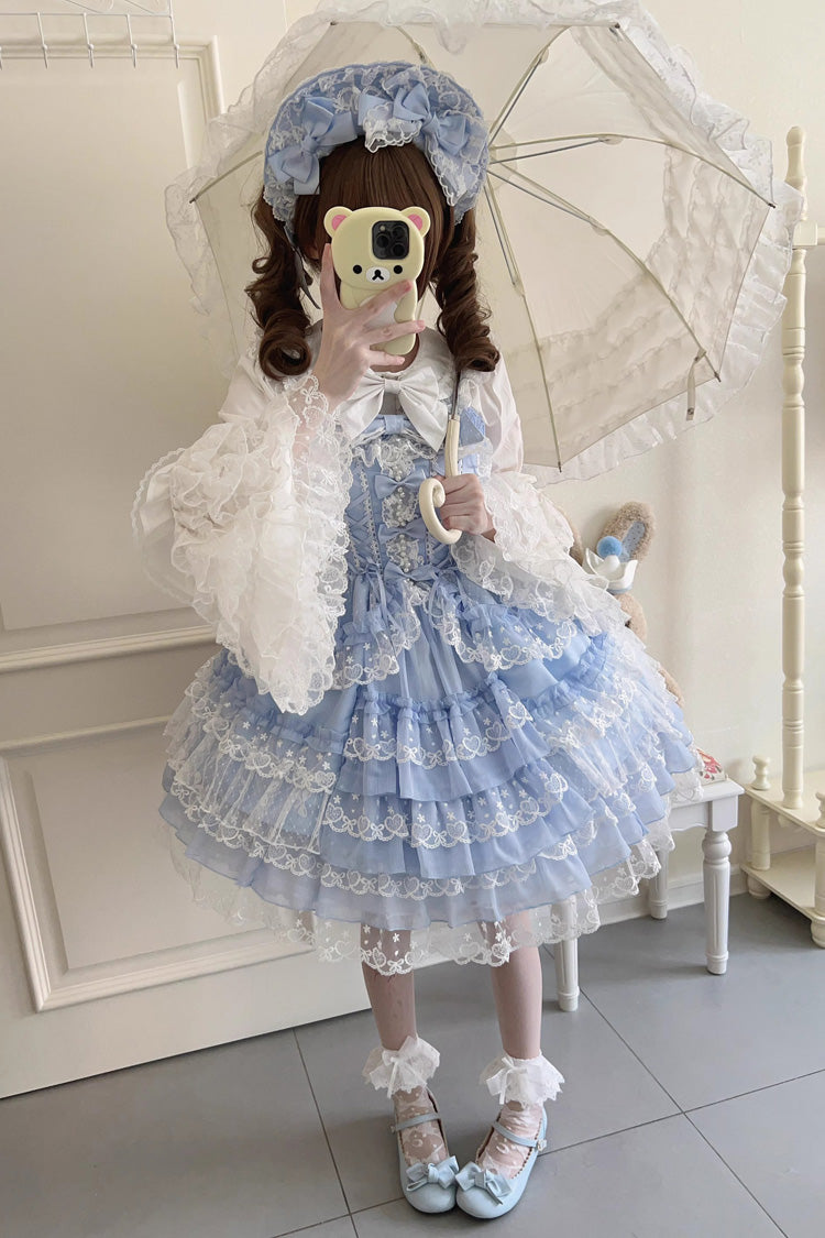 Blue Love Overture, mehrlagige Rüschen, Schleife, Spitze, süß (Kleid einzeln), Detailansicht 6