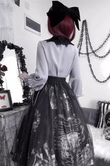 Black Print Halloween Classic Gothic Punk Elegant Lolita Skirt Set - Product - 10