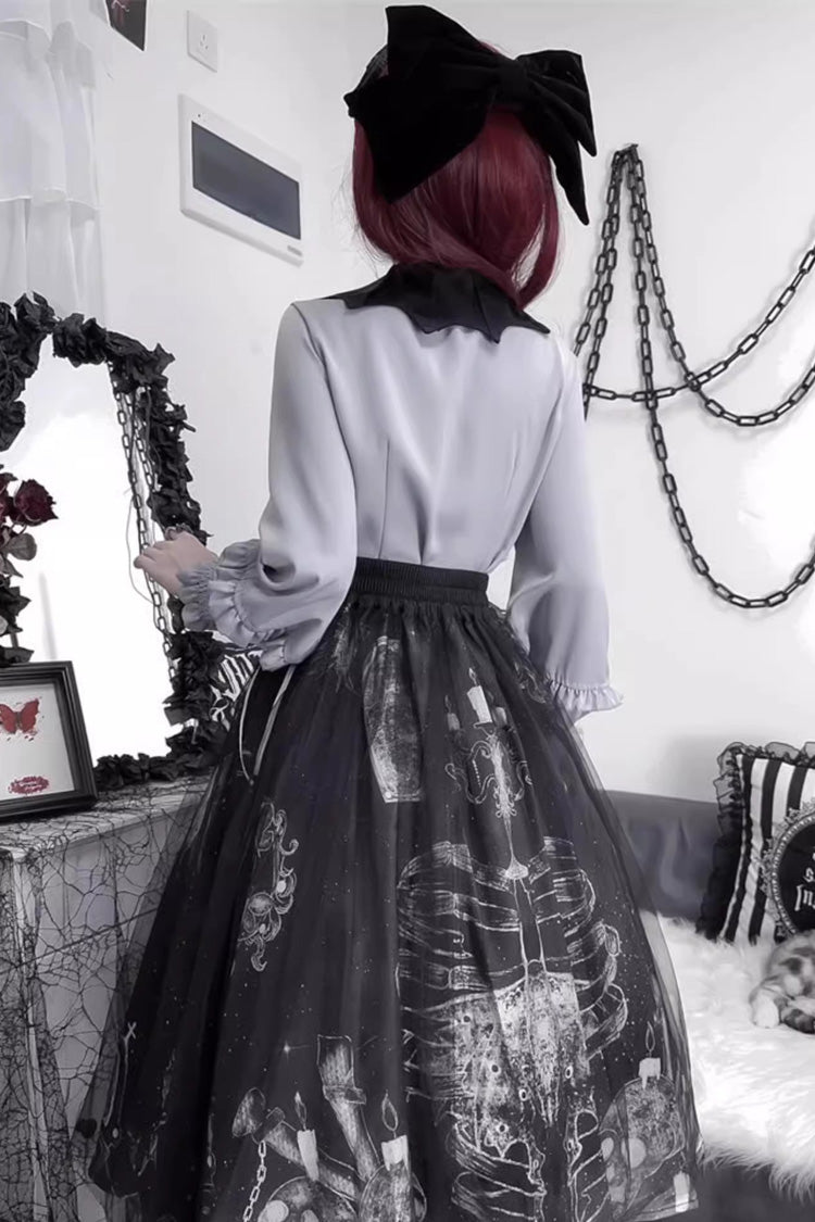 Black Print Halloween Classic Gothic Punk Elegant Lolita Skirt Set - Product - 10