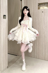 Ivory [Radiant Heiress] Sleeveless Multi-Layered Ruffled Embroidered Bow Pearl Detail Sweet Lolita Jsk Dress - Product - 7