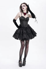Black Sleeveless Ruffle Embroidery Lace-Up Women's Gothic Tank Top - Product - 9