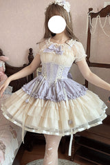 Purple/Ivory Dance of Time Triple-Layered Ballet Style Bowknot Lace-Up Sweet Lolita Jsk Dress - Product - 4