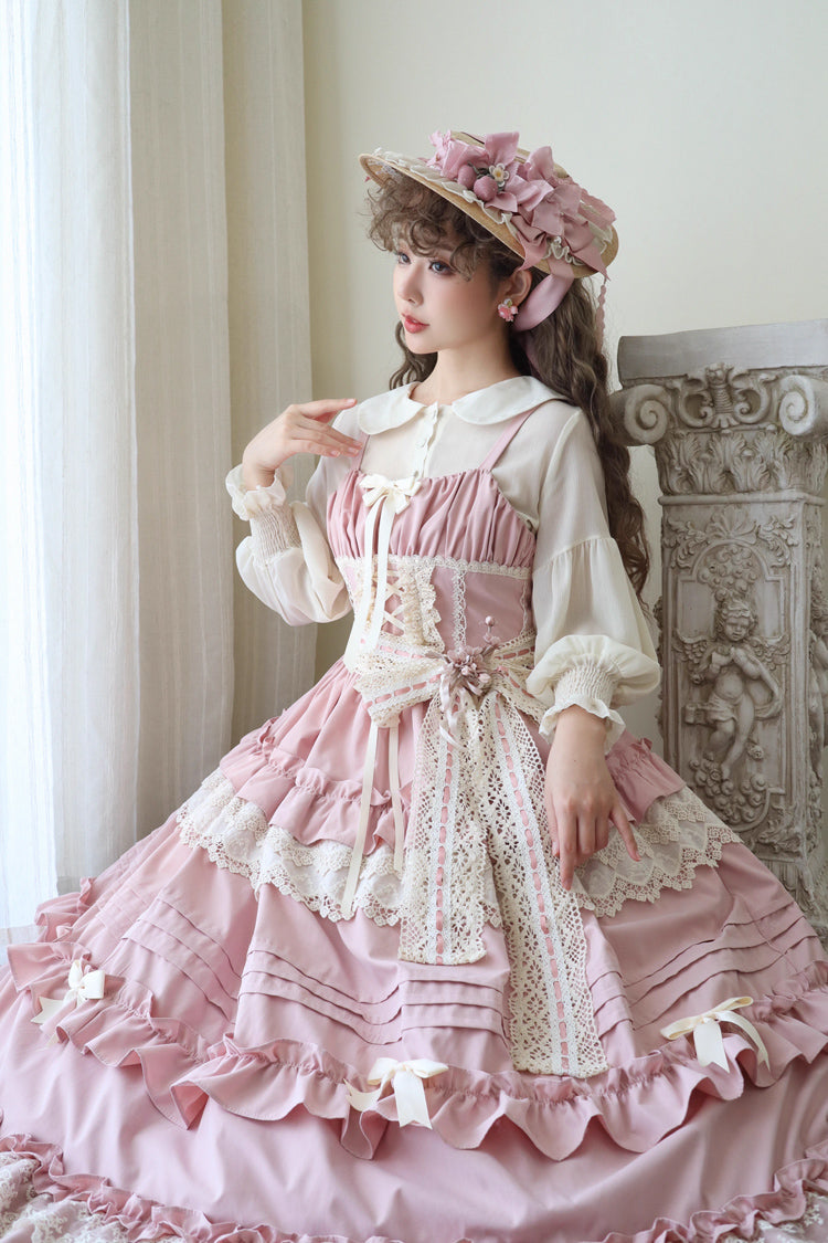 [Lillian] Ruffle Bowknot Lace Sweet Lolita Jsk Dress 4 Colors - Product - 11