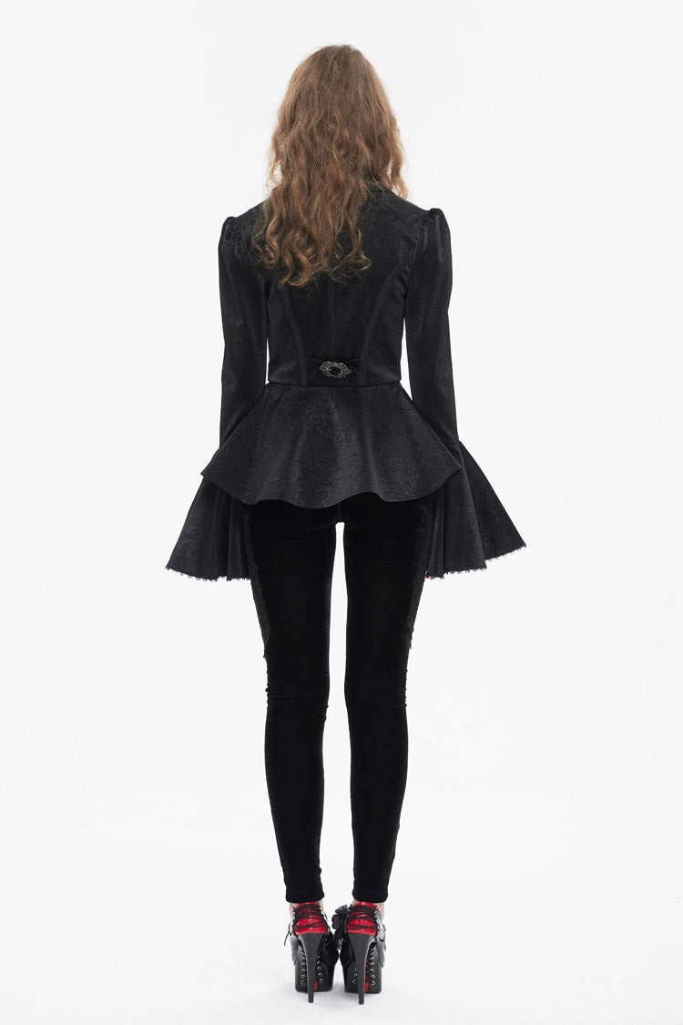 Black Ruffled Collar Flared Sleeved Women's Gothic Jacket - Product - 4