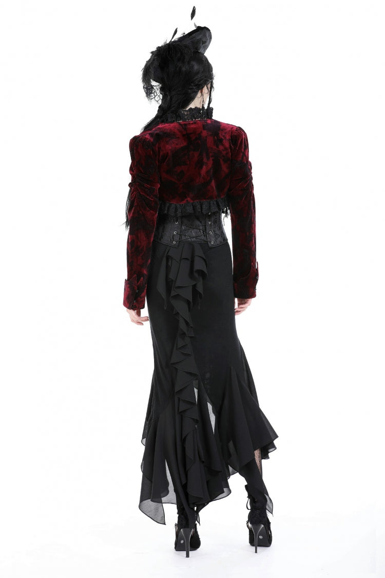 Black Women's Gothic Side Slit Ruffled Slim Fit Fishtail Skirt - Product - 4
